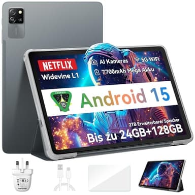 Blackview Tablet 10 inch Android 15 gaming tablet with sim card slot& Case, 12 RAM+128 ROM/2TB TF Tab 60Pro Tablet, 4G LTE 5G WiFi, Widevine L1, GMS Certified, OTG, GPS,2-Year Warranty