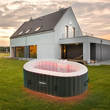 Arebos Inflatable Hot Tub | Indoor & Outdoor Spa Pool with LED lighting | 190x120 cm oval | 2 persons | 90 massage jets | with heating | 550 liters | Incl. cover | Bubble Spa & Wellness Massage