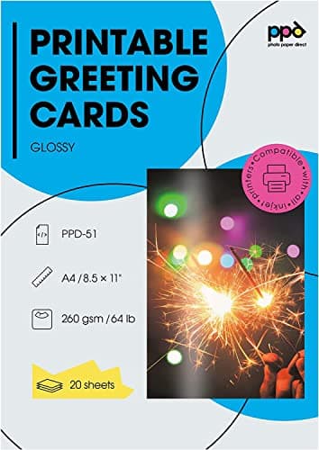 PPD Greeting Card Paper, Printable Greeting Cards for Inkjet Printer, A4, 8.5 x 11 Blank Half Fold to 5.5 x 8.5 Custom Cards for Birthday, Wedding, Invitations, Thank You Note, Instant Dry (20 Sheets)