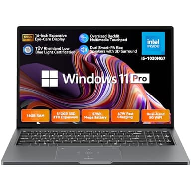 Blackview Windows Laptop Acebook 12, Intel Core i5-1030NG7, 16GB DDR4 RAM, 512GB SSD 2TB, 16'' Gaming Laptops, Backlit Keyboard, Fingerprint Unlocking, WIFI6, USB 3.0 for Gaming, Business, Students