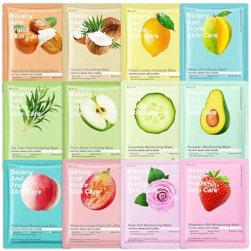12 pcs Daily Care Face Sheet Mask,Hydrate,Moisturize,Soothe,masks beauty face mask set,Hydrating & Soothing Face Mask,for a lot of Skin Type,Multipack Sheet Masks Moisturizing Repairing