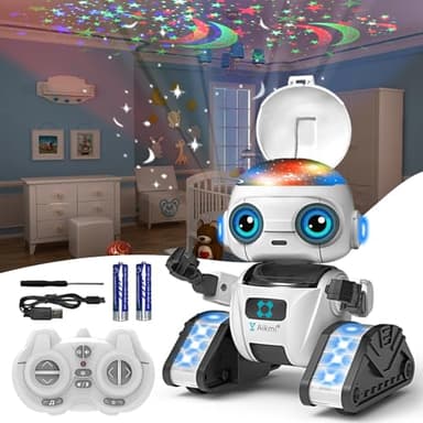 Aikmi Robot Toys for Kids 5-7, Rechargeable Remote Control Robot with Projector Night Light for Kids, Gesture Sensor, Music, Toys for 6 Year Old Boys Girls Birthday Present Boys Toys