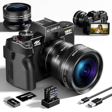 G-Anica Digital Camera, 48MP Cameras for Photography with WiFi & App Control, 4K Vlogging Camera for YouTube,Perfect for Entry-Level Users and Beginners with Macro&Wide Lens-32GB Card