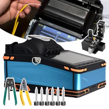 Fiber Optic Fusion splicer with 6 Electrodes& Splice Fiber Cleaver/Stripping Tool Kit,Fiber Optic Cable Arc Fusion Machine-6 Motor/Support OPM VFL/Fiber core&cladding alignment/3in1 holder