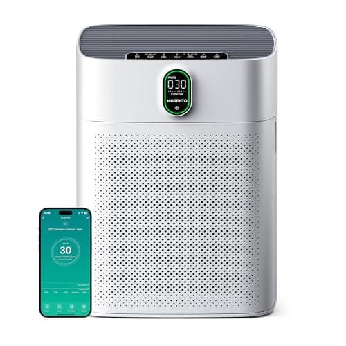 MORENTO Smart Air Purifier for home Large Rooms up to 1076 ft², Wi-Fi and Alexa compatible, Auto Mode, Quiet Mode 24dB, HEPA Filter Removes Dust, Pollen, Smoke 1 Pack + 2 Pack Filters