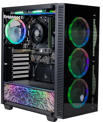 XUM Titan Prebuilt Gaming PC: AMD Ryzen 5 4600G, Radeon Vega Integrated Graphics, 16GB DDR4 RAM, 256GB NVMe SSD, 1TB HDD, 500W PSU 80+ Bronze, aRGB, WiFi, Windows 11 Home, Entry Level, Black Case