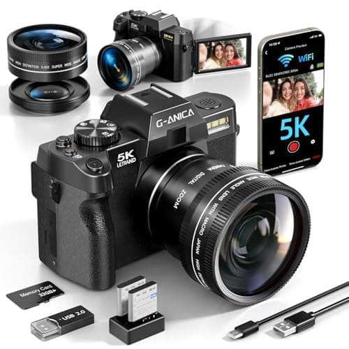 5K Digital Cameras for Photography，48MP/60FPS Video Camera for Vlogging, WiFi & App Control Vlogging Camera for YouTube, Small Camera with 32GB TF Card.Wide-Angle & Macro Lens