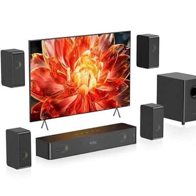Hiwill-Audio Wooden 5.1.2CH Soundbars for TV, 4 Surround Speakers Wired, 400W Peak Power, Home Cinema Virtual Surround Sound System, 5.25'' Deep Bass Sound Bar with Subwoofer, ARC/OPT/BT 5.3/AUX/USB