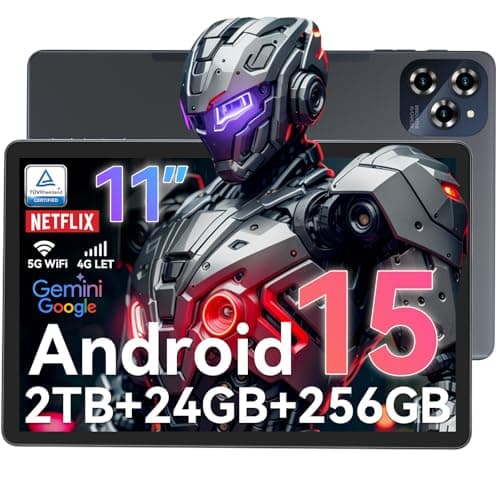2025 Newest Android 15 AI Tablet,11 Inch Android Tablets With SIM Card Slot,24GB RAM+256GB ROM(TF 2TB),5G WIFI|Octa-Core|8000 mAH|Widevine L1| Netflix|8MP+16MP|Bluetooth 5.0|GPS,2-Year Warranty-Grey