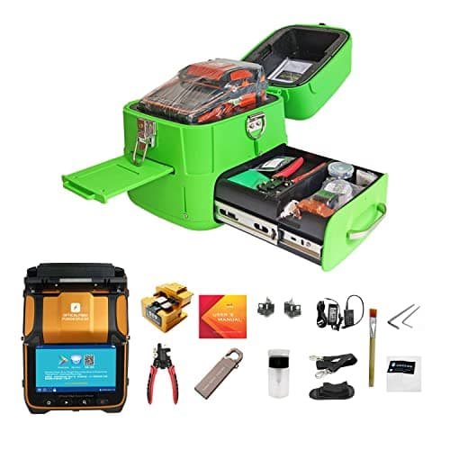 QIIRUN AI-9 Fusion Splicer Machine with Tutorials Videos, Fibre Fusion Splicing Machine Core Alignment Automatic Focus Fast 5s Splicing 15s Heating with Large Battery (Green Toolbox)