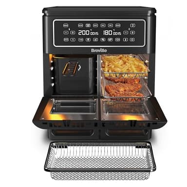 Breville Halo Flexi Air Fryer & Large Mesh Tray, Digital Dual Air Fryer Oven, 11L: Serves 10+, Fry, Bake, Grill, Roast & Reheat, 2400 W, Save £65 a Year on Energy Bills*, Black [VDF138]
