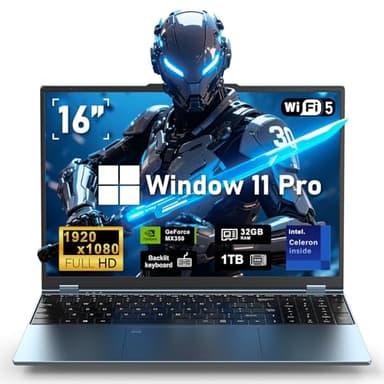 NAIKLULU Gaming Laptop, 16 Inch Laptop Computer,MX350 Graphics Laptop,N95 4C/4T Processor(up to 3.4Ghz),32GB RAM 1TB SSD,16”FHD 1920 * 1200 Display,WiFi 5,BT4.0,Backlit Keyboard