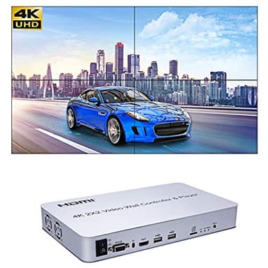 Weiyoutong 4K 2x2 KVM HDMI Video Wall Controller Player, Black, Push Button Switch, Remote Control Actuator, Auto Operation Mode