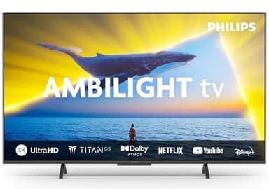 Philips Ambilight 43PUS8109 4K LED Smart TV - 43 Inch Display with Pixel Precise Ultra HD, Titan OS Platform and Dolby Atmos Sound, Works with Alexa and Google Voice Assistant - Satin Chrome
