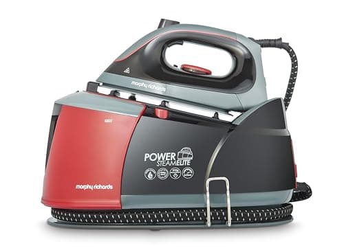 Morphy Richards Power Steam Elite + Steam Generator Iron, Ceramic Non-stick Soleplate, 310g Steam Boost, 200g Steam Output, 6 Bar, Auto Clean, 1.3L Water Tank, 1.8m Cord, 2400W, Black/Red, 332013